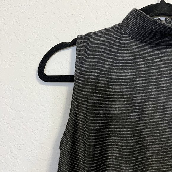 Artisan NY | Striped High Neck Sleeveless Flared Stretch Dress in Black Gray - Picture 6 of 8